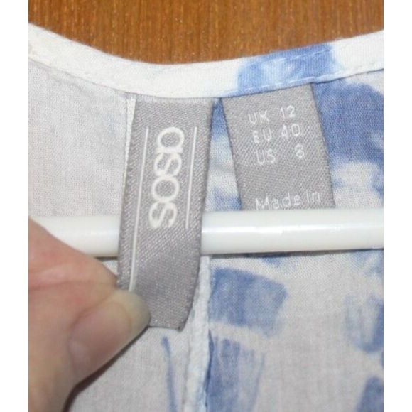 Asos Tie Dye Beach Robe Swimsuit Cover Sz 8 Long Blue & White SS Tie Waist Beach - Picture 5 of 7